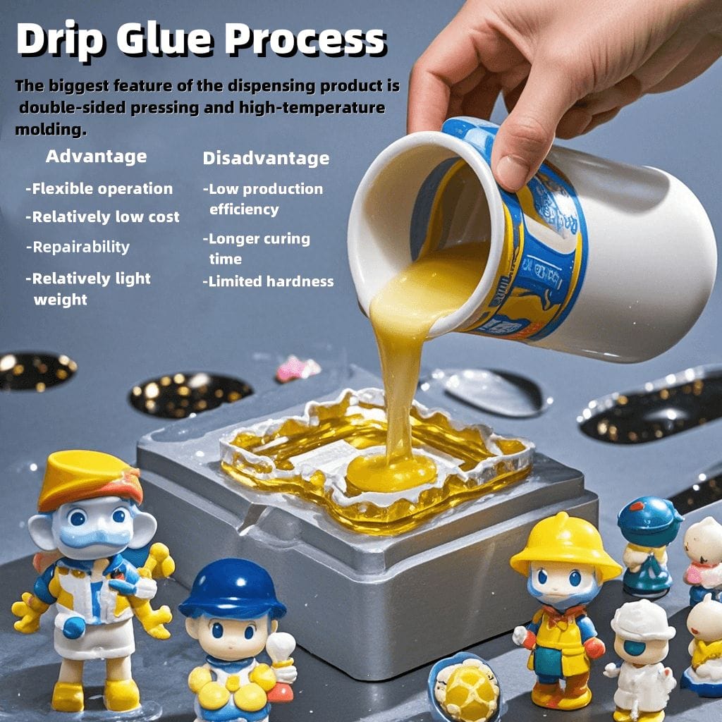 Drip glue and injection molding of PVC toys